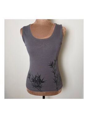 Vintage Y2K Gap Tank Top Womens Small Brown Cotton Shirt Tropical Palm Plant